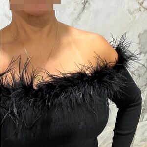 Better Be Black Feather Trim Top